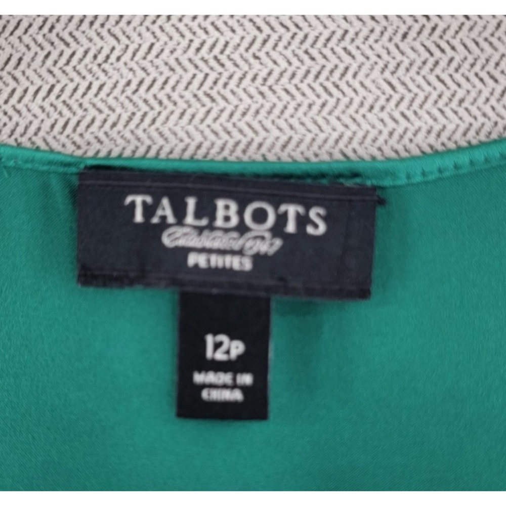 Talbots 100% Silk Top Kelly Green Slit Sleeve Blouse Womens 12 Petite Capsule - Picture 4 of 8